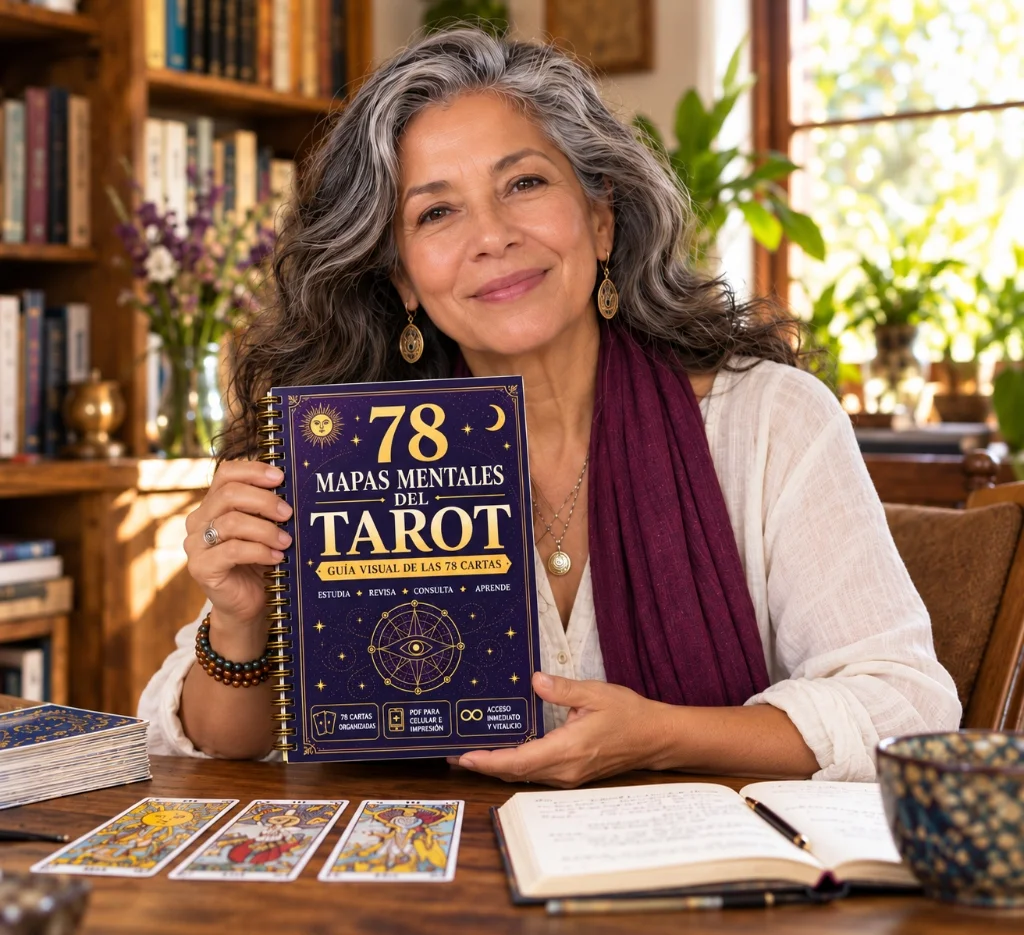 Experta con la guía visual de los 78 mapas mentales del Tarot